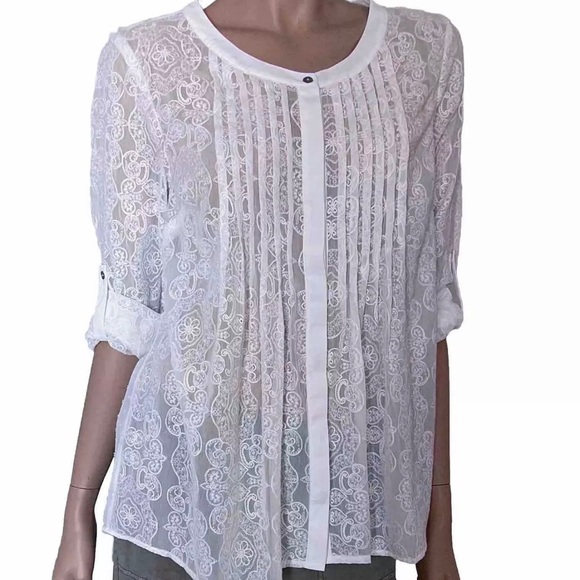 Anthropologie Meadow Rue Blouse White Button Down Lace Embroider Blouse Size Med - Picture 5 of 10